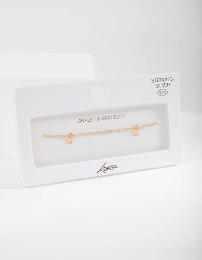 Gold Plated Sterling Silver Star Anklet Bracelet