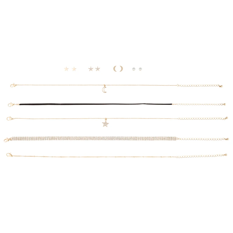 Gold Celestial Earrings & Choker Set