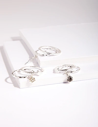 Silver Dainty Diamante Ring Pack