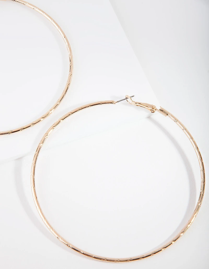 Gold Fine Textured Hoop Earrings