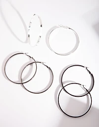 Silver Black Chunky Hoop Earring Pack