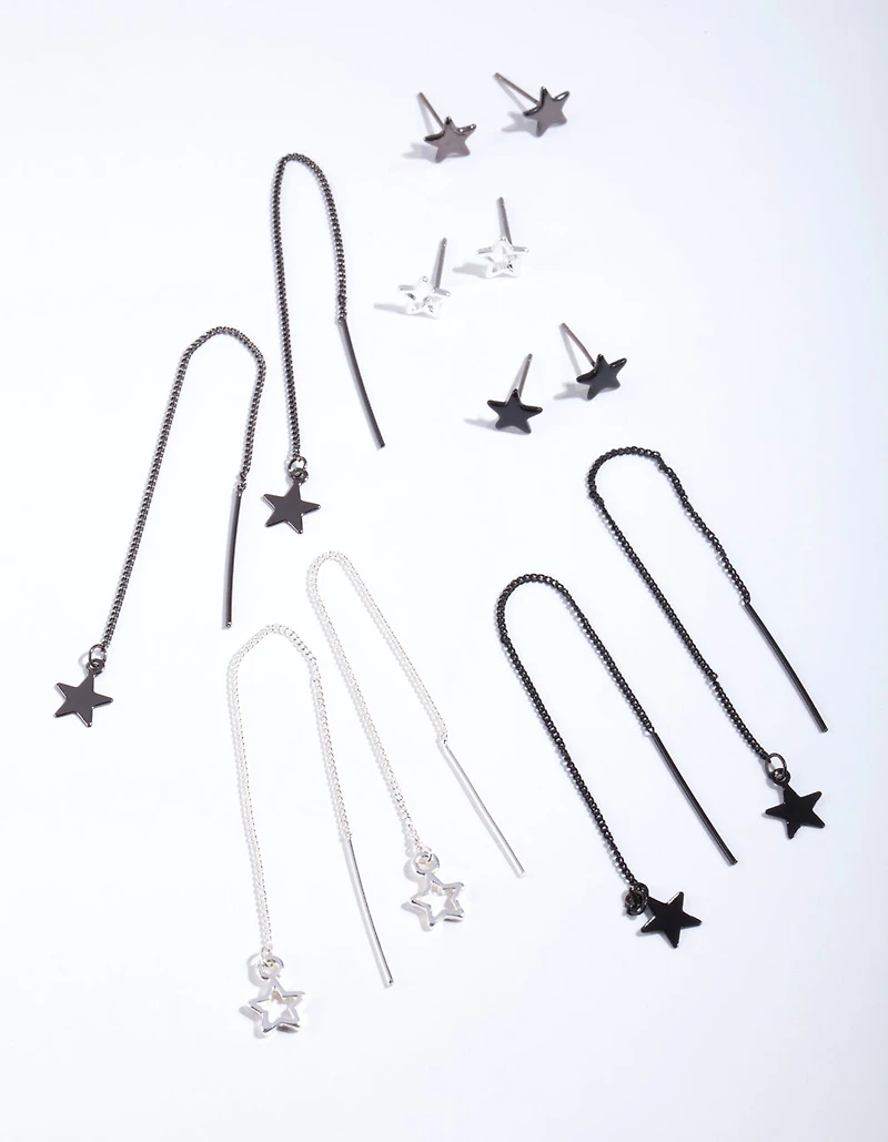 Silver Mixed Metal Star Earrings