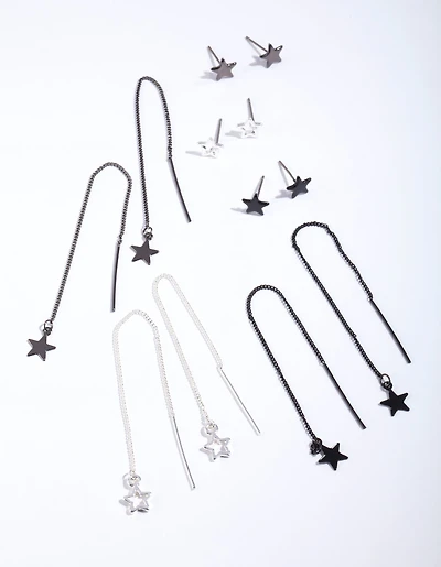 Silver Mixed Metal Star Earrings