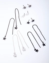 Silver Mixed Metal Star Earrings