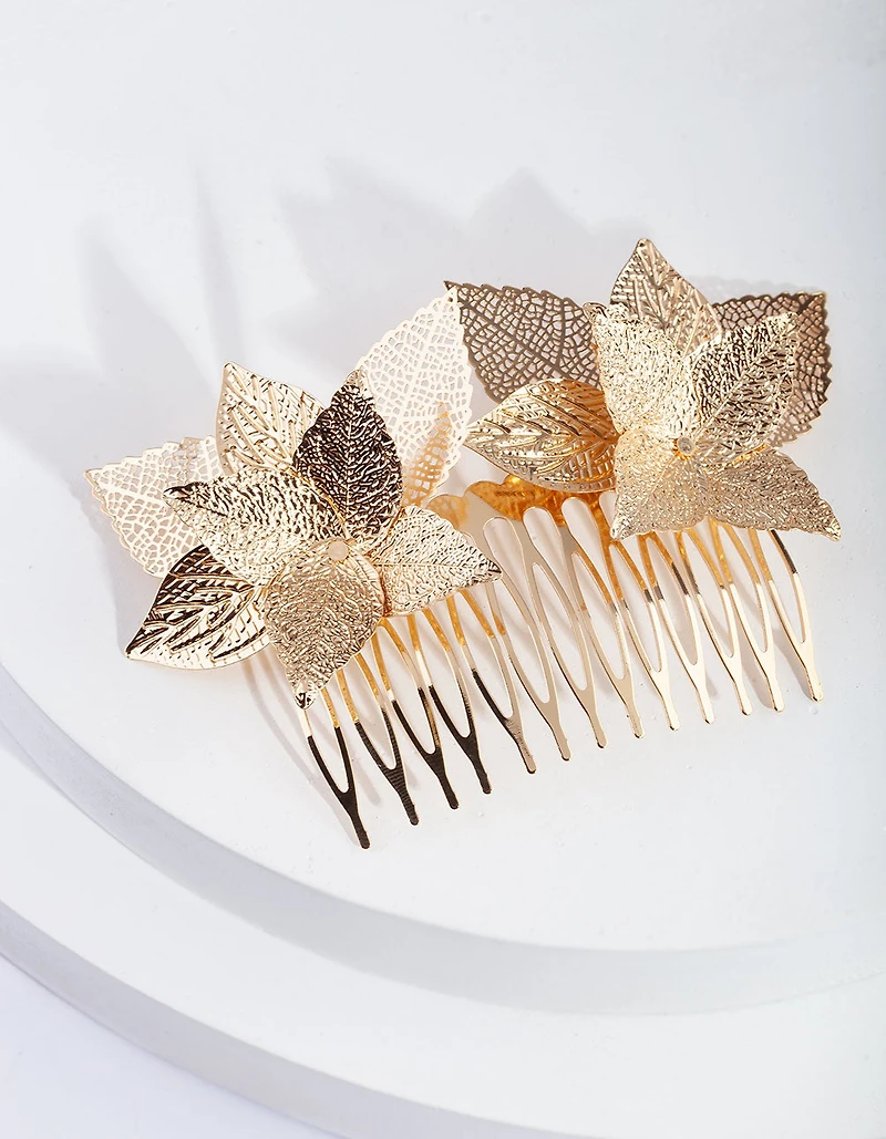 Gold Textured Flower Comb