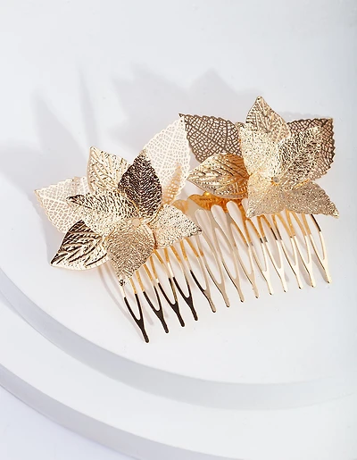 Gold Textured Flower Comb