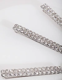 Silver Double Row Diamante Clip 4-Pack