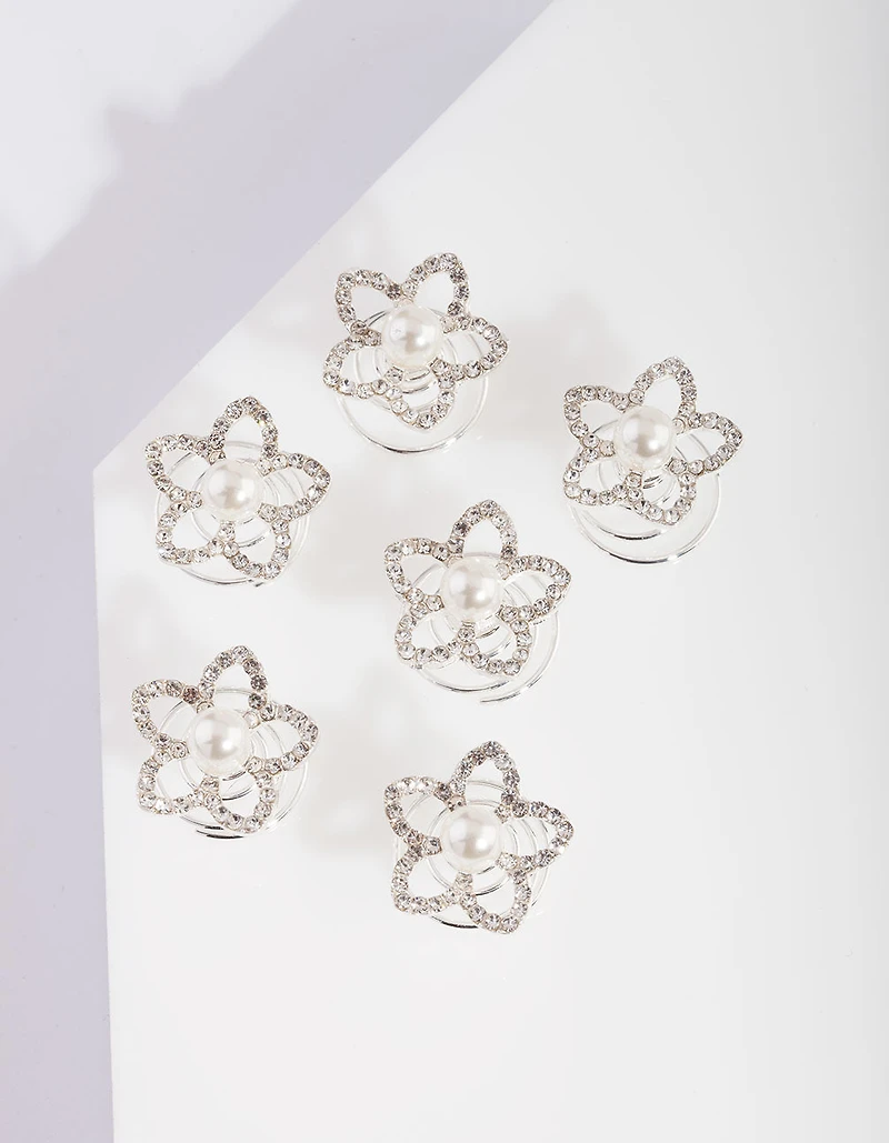 Flower Pearl Hair Jewels 6-Pack
