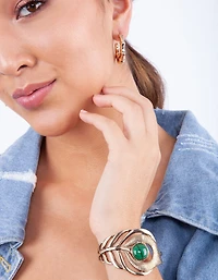 Gold Bamboo 3/4 Hoop Earrings