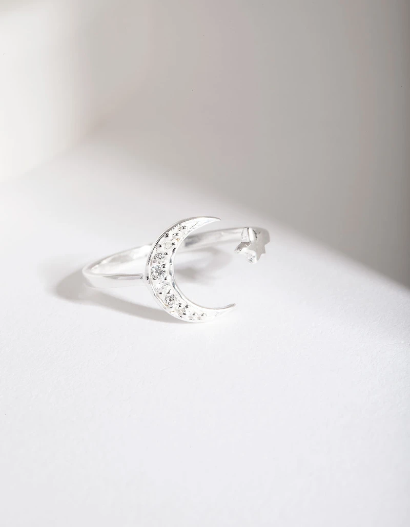 Sterling Silver Diamante Celestial Ring