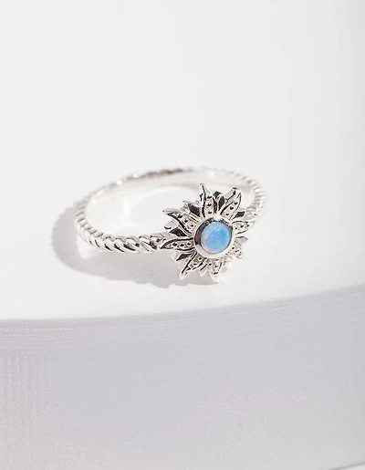 Anneau solaire en opale synthétique en argent sterling
