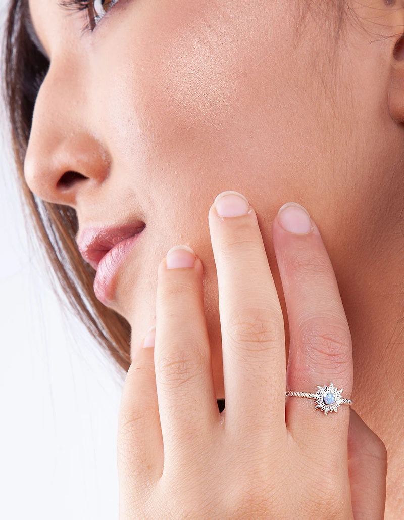 Sterling Silver Synthetic Opal Sun Ring