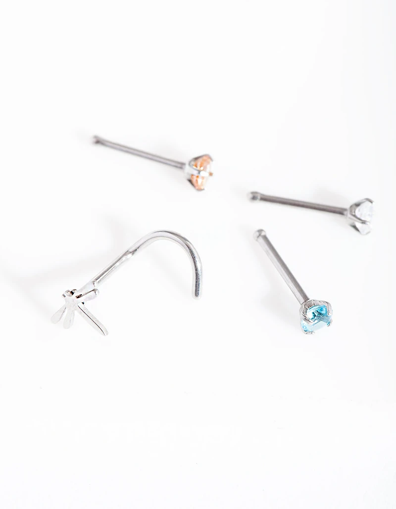 Surgical Steel Dragonfly Diamante Nose 4-Pack