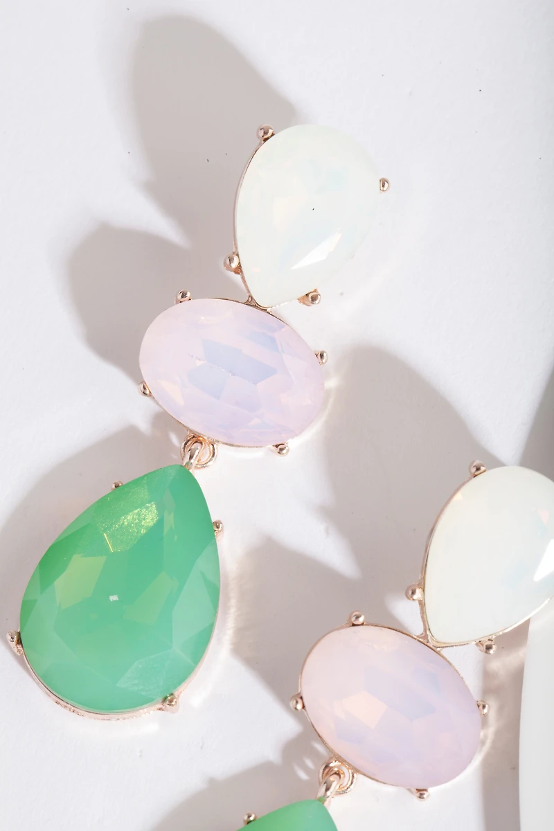 Green Gemstone Triple Drop Earrings