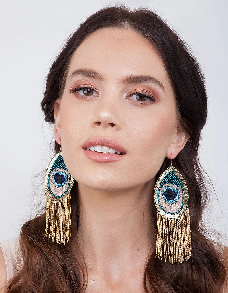 Peacock Chain Chandelier Earrings