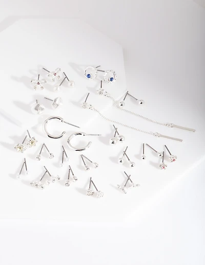 Silver Diamante Motif Earring 20 Pack
