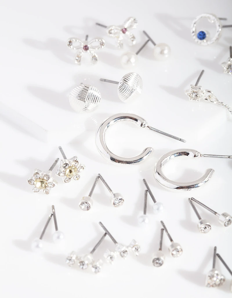 Paquet de 20 boucles d’oreilles à motif Silver Diamante