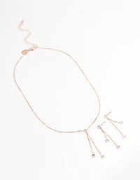 Rose Gold Diamante Drop Earrings Necklace Gift Box