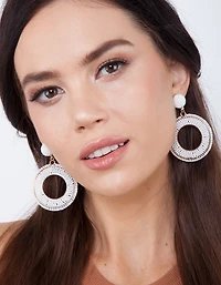 White Beaded Rose Gold Drop Earrings