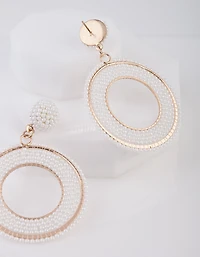 White Beaded Rose Gold Drop Earrings