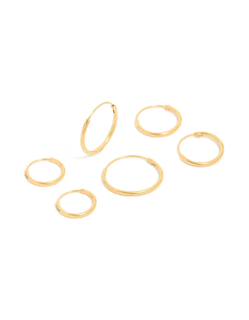 Gold Plated Sterling Silver Classic Hoop Earring Pack