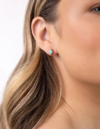 Gold Plated Sterling Silver Blue Synthetic Opal Stud Earrings