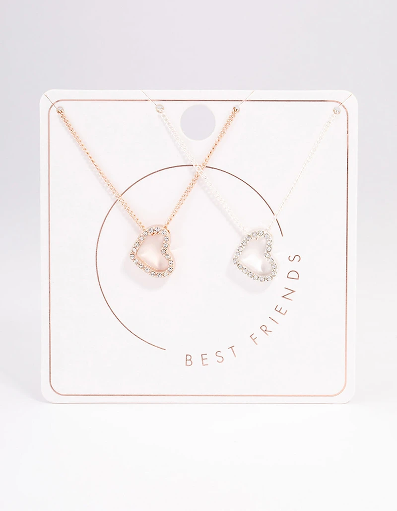Mixed Metal Diamante Heart Necklace 2 Pack