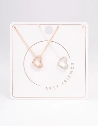 Mixed Metal Diamante Heart Necklace 2 Pack