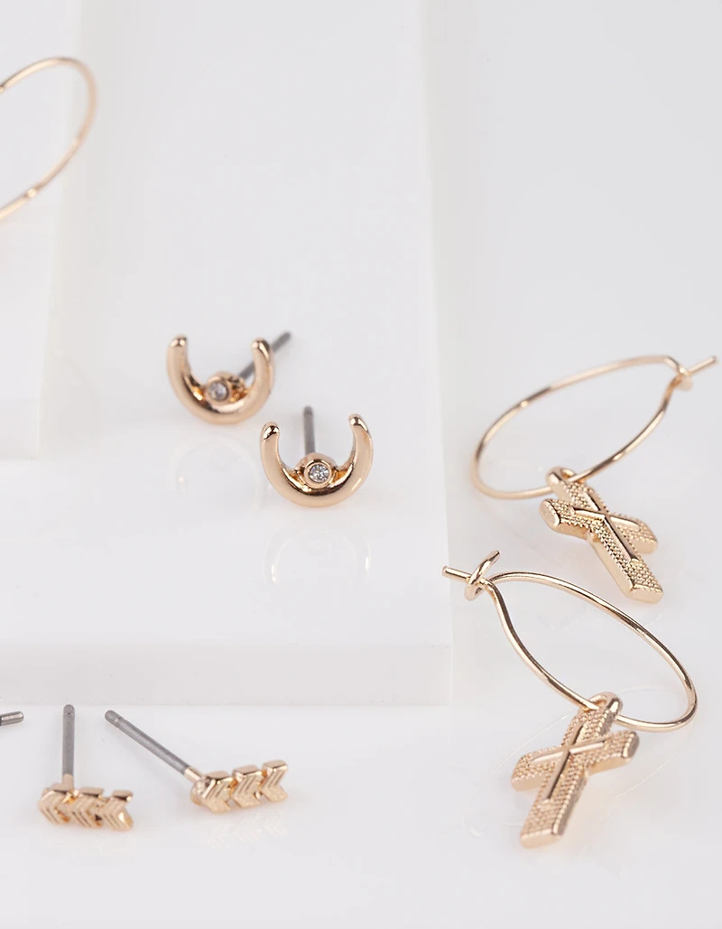 Gold Mixed Medallion Earring 6-Pack