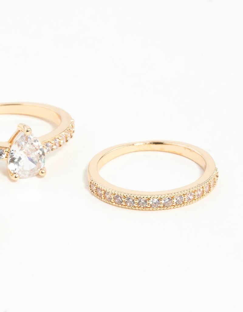 Gold Teardrop Cubic Zirconia Engagement Ring Stack