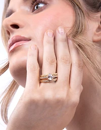 Gold Round Cubic Zirconia Ring Stack