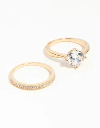 Gold Round Cubic Zirconia Ring Stack