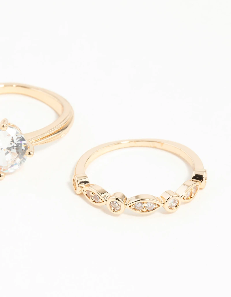 Gold Round Cubic Zirconia Ring Stack