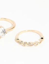 Gold Round Cubic Zirconia Ring Stack