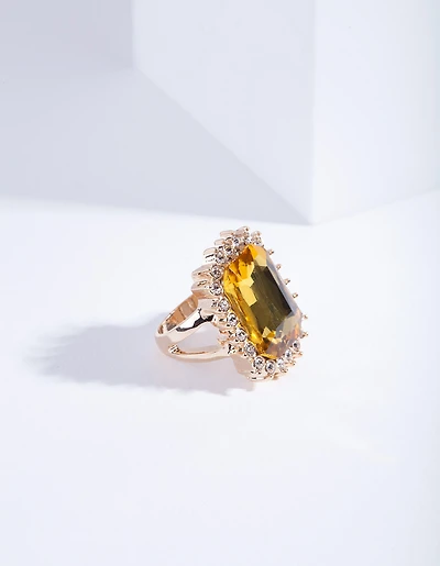 Gold Citrine Faceted Stone Ring
