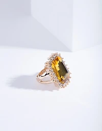 Gold Citrine Faceted Stone Ring