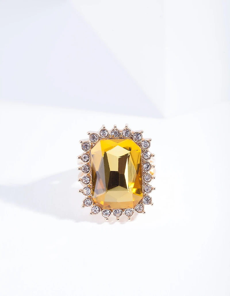 Gold Citrine Faceted Stone Ring