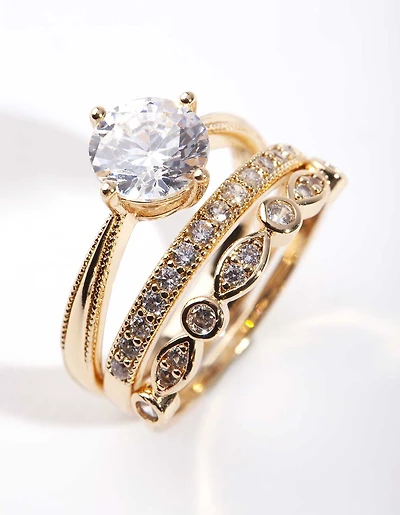 Gold Round Cubic Zirconia Ring Stack