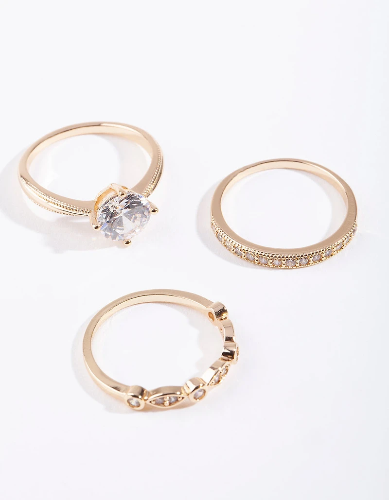 Gold Round Cubic Zirconia Ring Stack