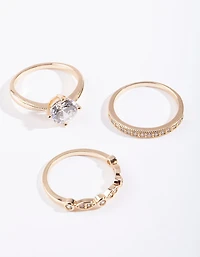 Gold Round Cubic Zirconia Ring Stack