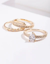 Gold Teardrop Cubic Zirconia Engagement Ring Stack
