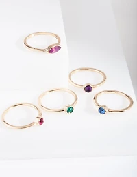 Gold Multi Gem Layered Ring Stack