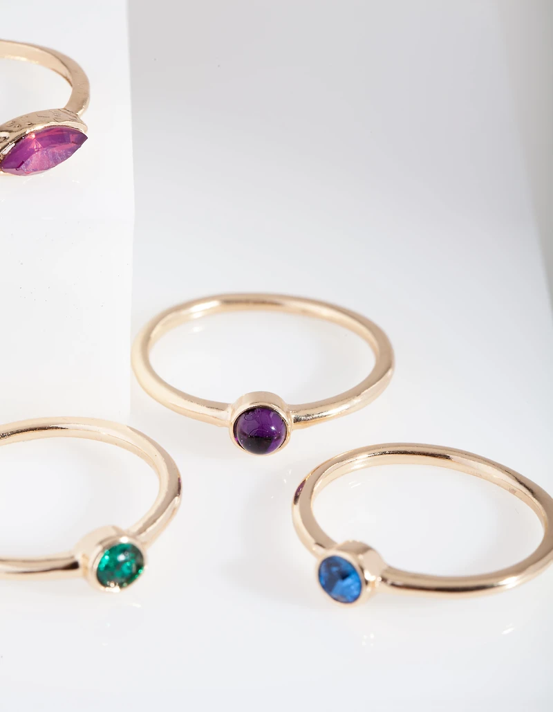 Gold Multi Gem Layered Ring Stack