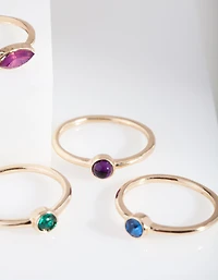 Gold Multi Gem Layered Ring Stack