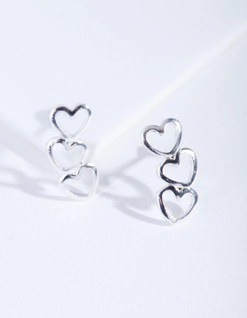 Silver Connected Heart Stud Earrings