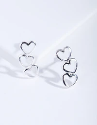 Silver Connected Heart Stud Earrings