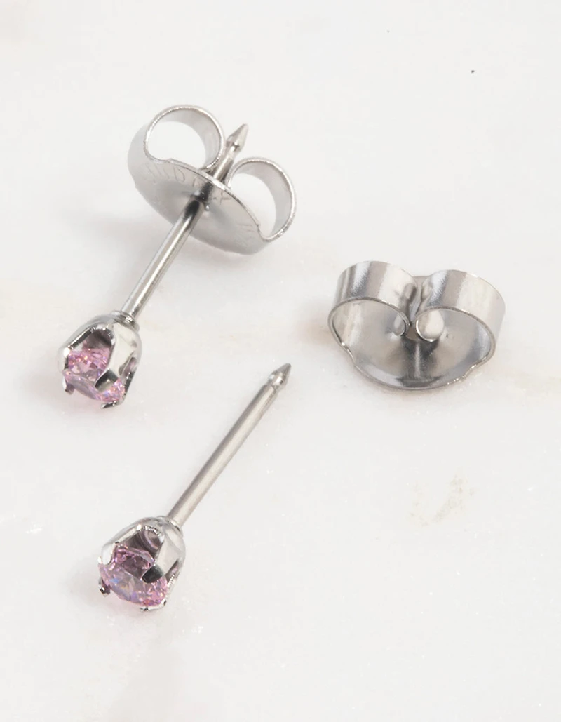 Surgical Steel Pink Cubic Zirconia Piercing Stud 3mm