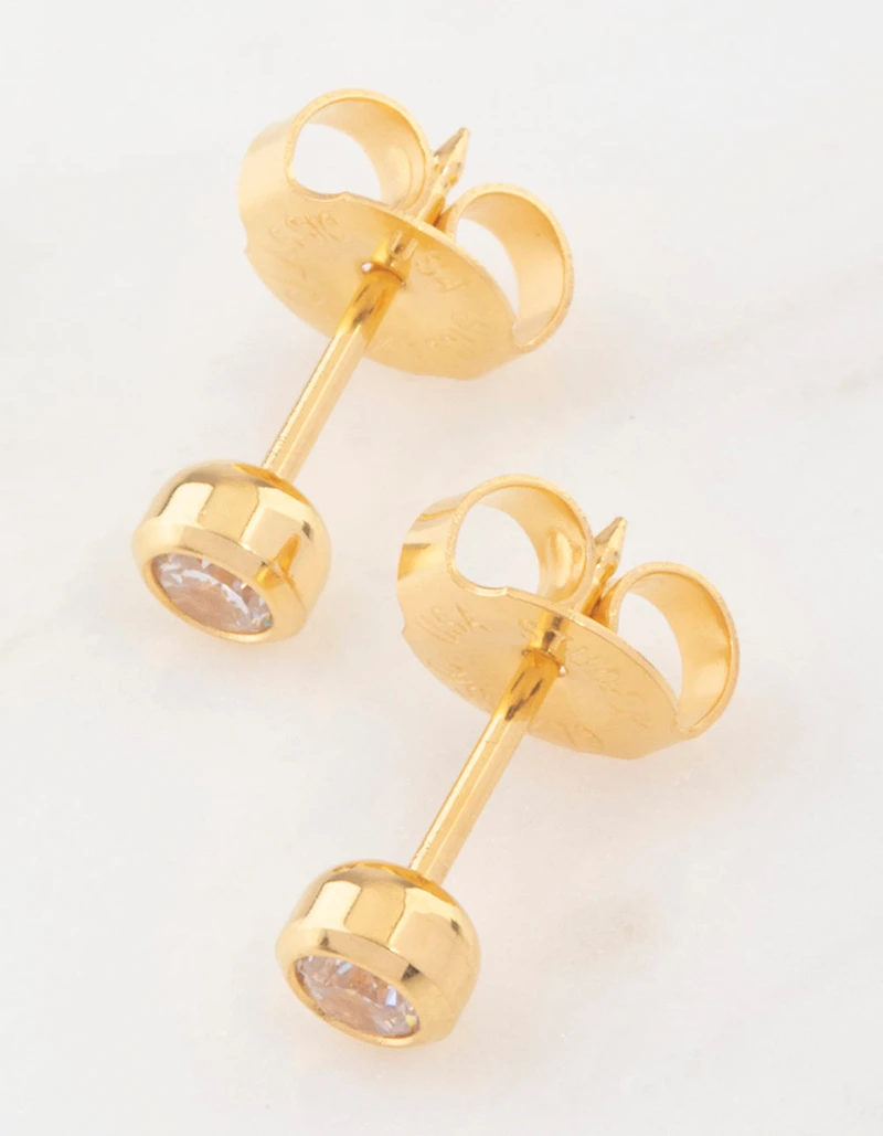 Gold 24K Cubic Zirconia Bezel Piercing Stud 3mm