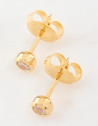 Gold 24K Cubic Zirconia Bezel Piercing Stud 3mm