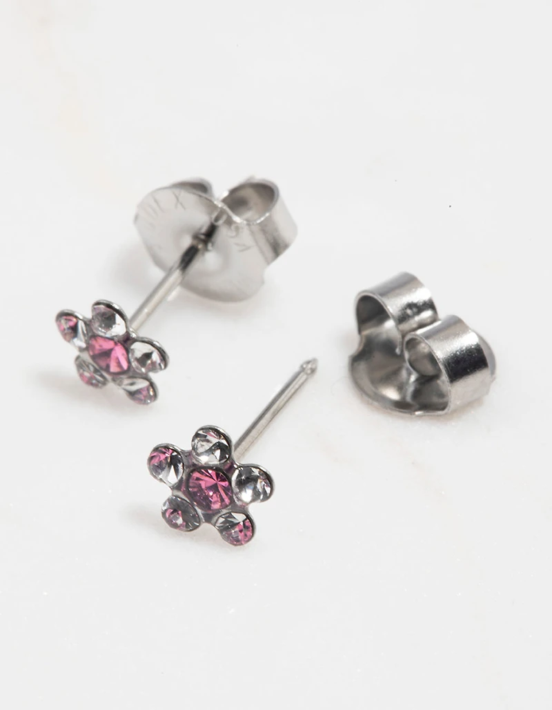 Surgical Steel Daisy Pink Crystal Piercing Stud